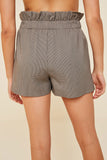 H6823 CHESTNUT Womens Houndstooth Lace-Up Paperbag Shorts Back