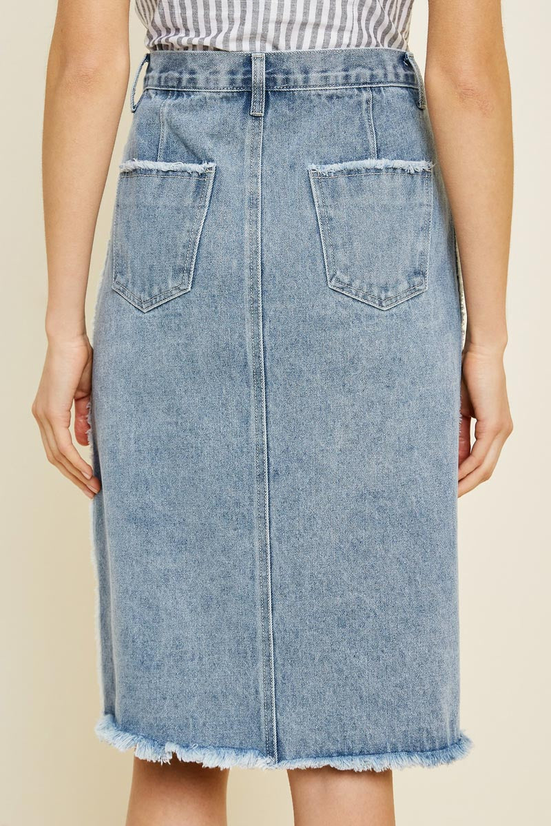 Frayed Denim Pencil Skirt
