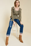 Leopard Ruffle Button-Down Peplum Top