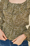 Leopard Ruffle Button-Down Peplum Top