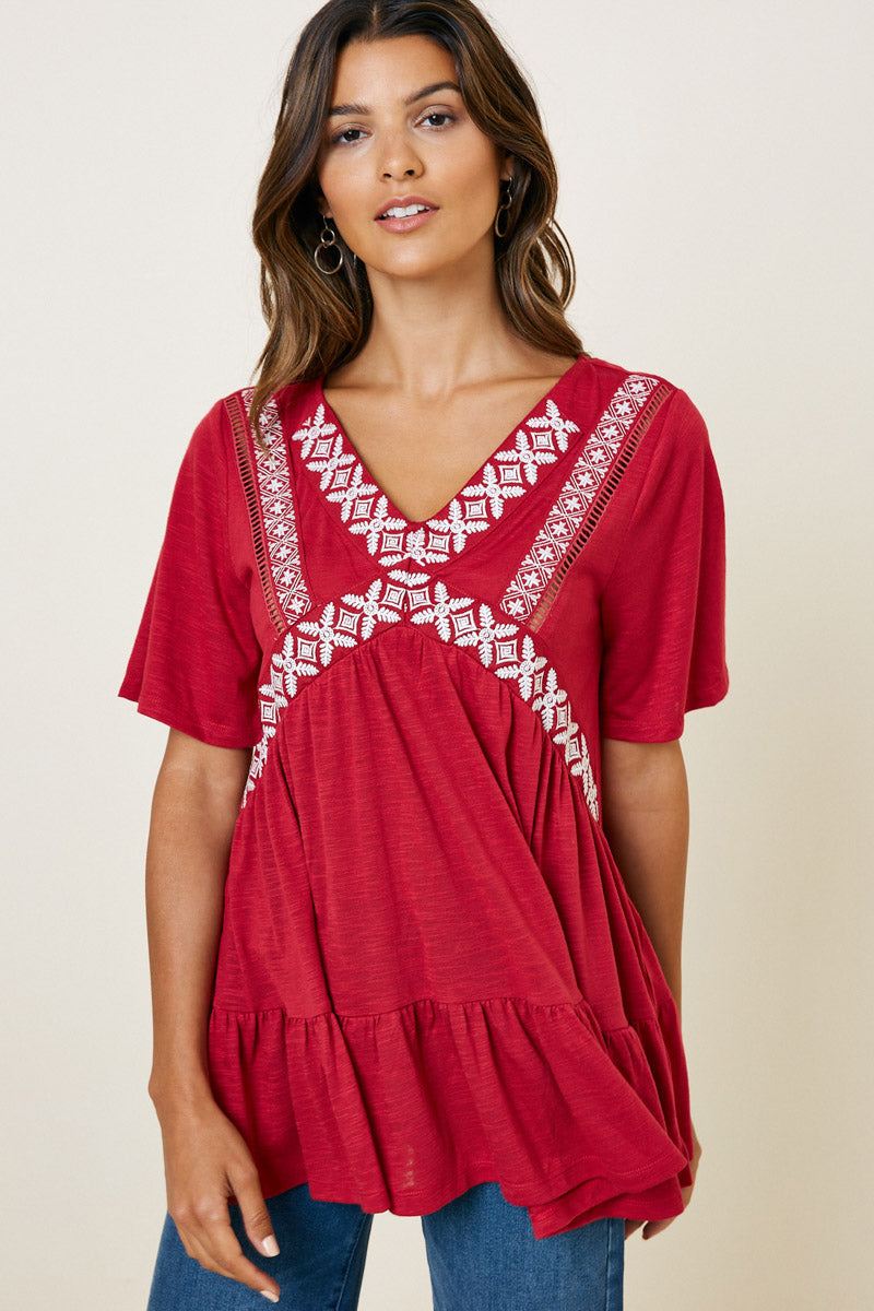 Embroidered Ruffle Hem Tunic