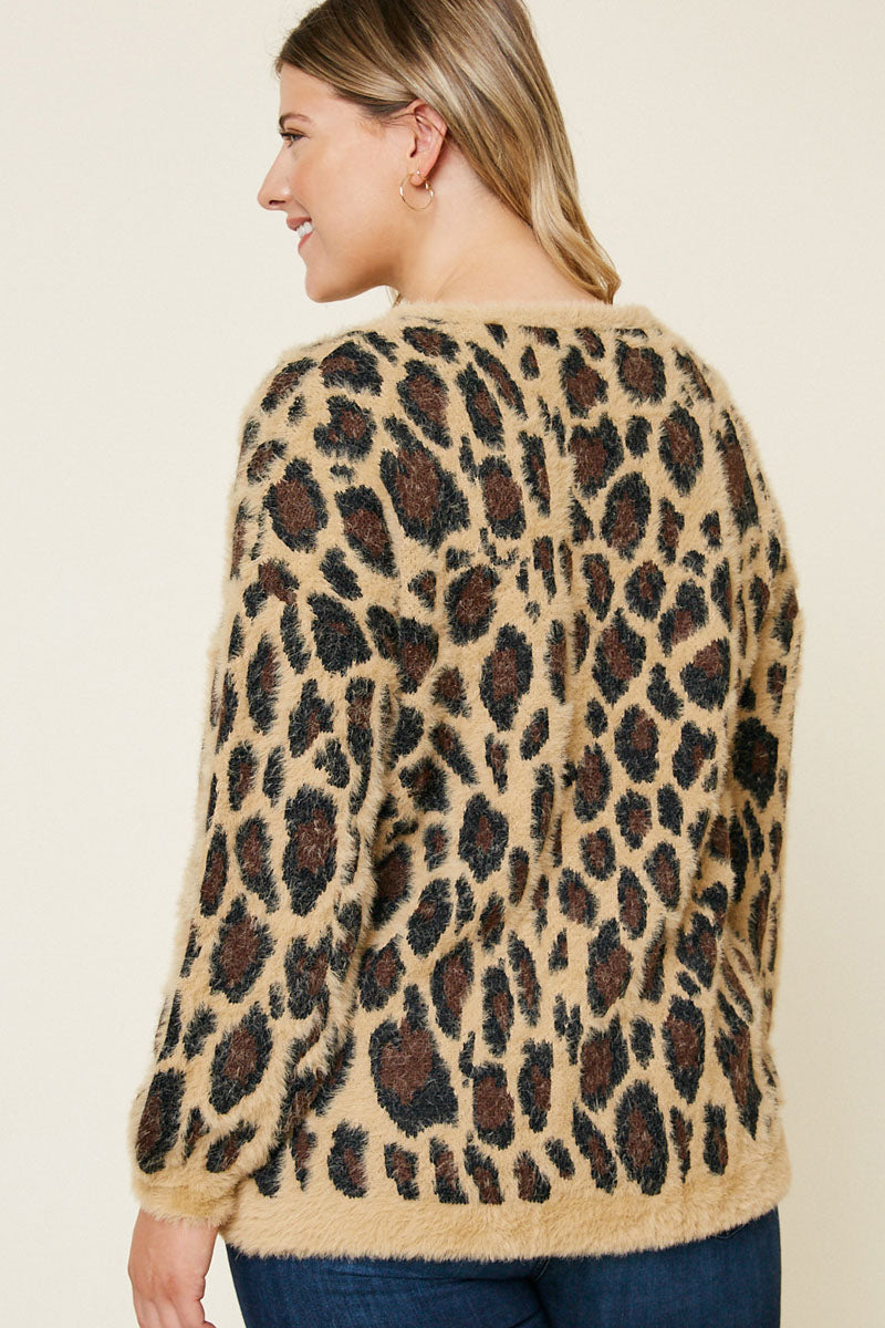 Leopard Mohair Pull Over Sweater Top