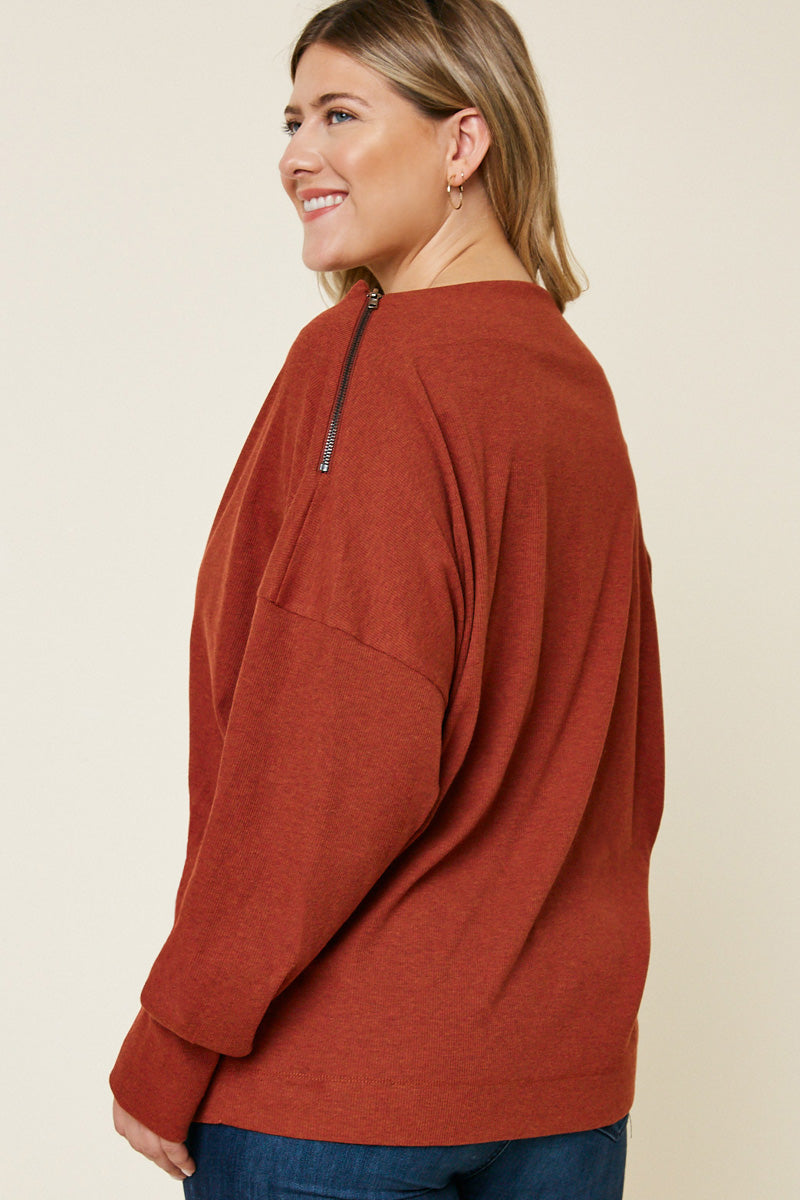 Ribbed Side-Zip Knit Top