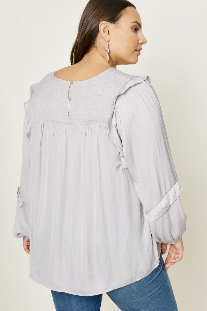 Ruched Ruffle Puff Sleeve Top