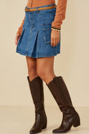 HB0009 Denim Womens Pleat Detail Denim Cargo Skirt Gif