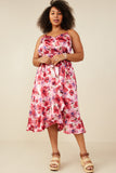 HB0207 Pink Womens Romantic Floral Surplice Belted Satin Dress Back