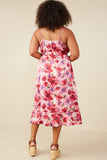 HB0207W Pink Plus Romantic Floral Surplice Belted Satin Dress Front