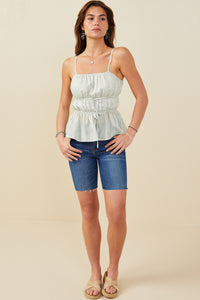 HB0257 Green Mix Womens Tie Detail Peplum Strappy Cami Gif