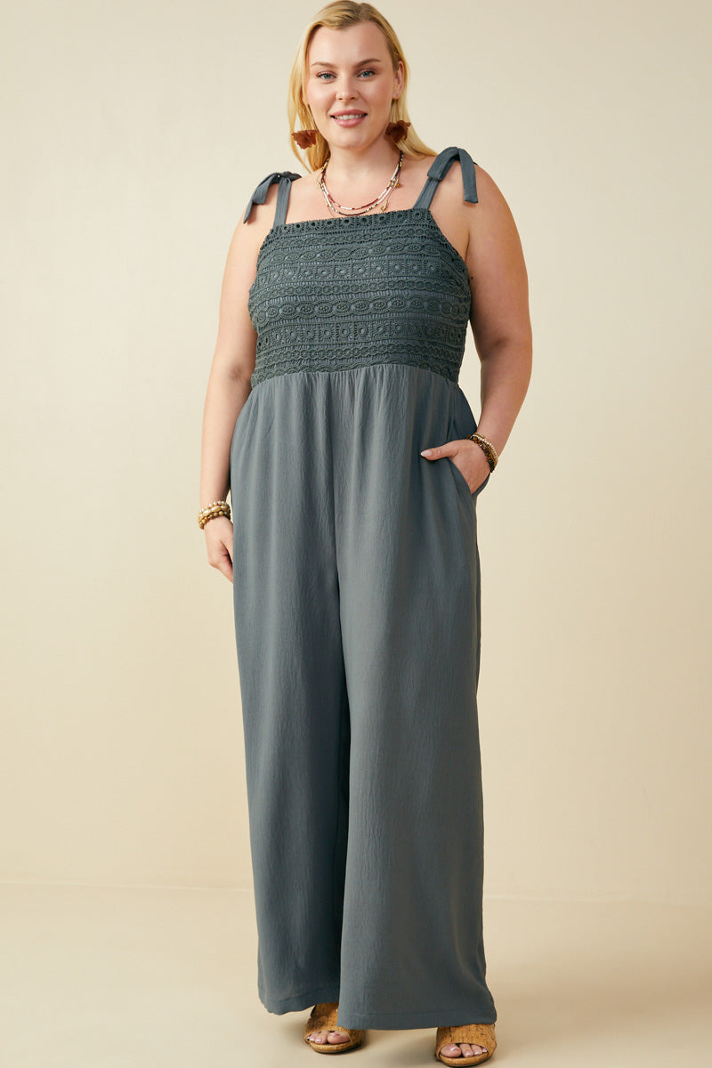 Crochet Lace Paneled Wide Leg Jumpsuit