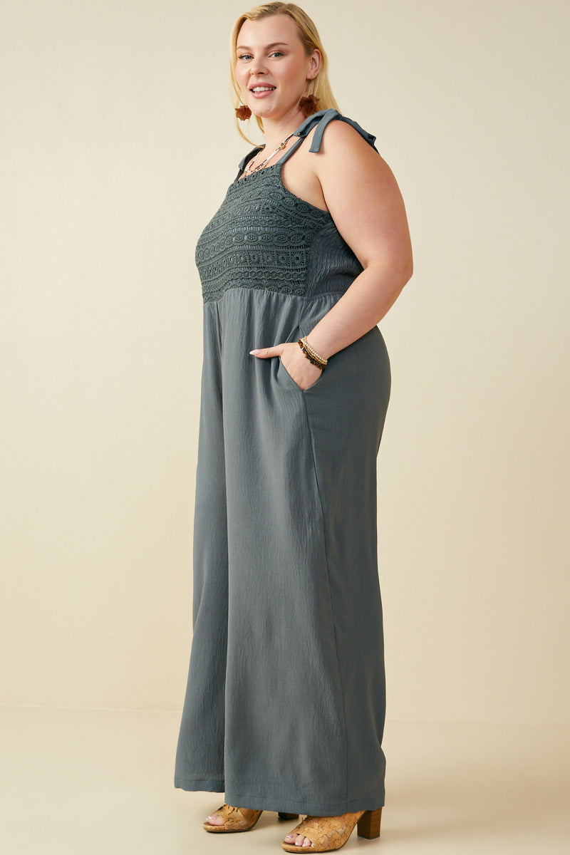 Crochet Lace Paneled Wide Leg Jumpsuit