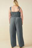 HB0265W Teal Plus Crochet Lace Paneled Wide Leg Jumpsuit Side