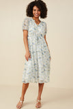 HB0303 Blue Mix Womens Ditsy Floral Ruffle Collared V Neck Dress Full Body