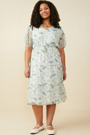 HB0303 Blue Mix Womens Ditsy Floral Ruffle Collared V Neck Dress Back
