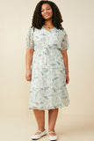 HB0303 Blue Mix Womens Ditsy Floral Ruffle Collared V Neck Dress Back
