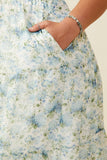 HB0303W Blue Mix Plus Ditsy Floral Ruffle Collared V Neck Dress Gif