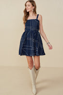 HB0307 Navy Geometric Print Shoulder Strap Dress Front