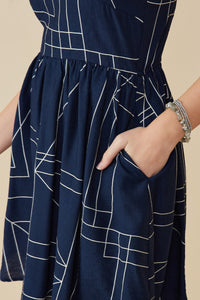 HB0307 Navy Geometric Print Shoulder Strap Dress Detail