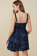 HB0307 Navy Geometric Print Shoulder Strap Dress Back