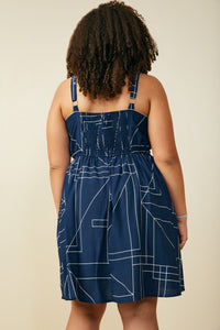 HB0307W Navy Geometric Print Shoulder Strap Dress Back