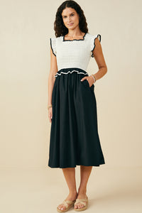 HB0343 Cream Womens Smocked Bodice Contrast Detail Dress Gif