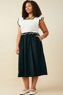 HB0343 Cream Womens Smocked Bodice Contrast Detail Dress Back