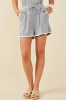 HB0363 Grey Womens Crochet Stitch Detail Ribbed Knit Boxer Shorts Front