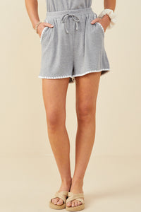 HB0363 Grey Womens Crochet Stitch Detail Ribbed Knit Boxer Shorts Front