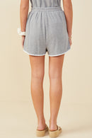 HB0363 Grey Womens Crochet Stitch Detail Ribbed Knit Boxer Shorts Side