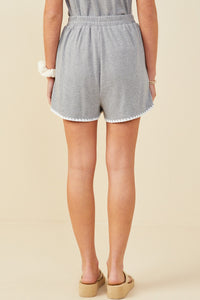 HB0363 Grey Womens Crochet Stitch Detail Ribbed Knit Boxer Shorts Side