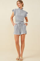 HB0363 Grey Womens Crochet Stitch Detail Ribbed Knit Boxer Shorts Back