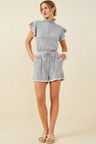 HB0363 Grey Womens Crochet Stitch Detail Ribbed Knit Boxer Shorts Back