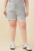 HB0363W Grey Plus Crochet Stitch Detail Ribbed Knit Boxer Shorts Front