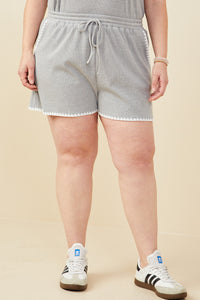 HB0363W Grey Plus Crochet Stitch Detail Ribbed Knit Boxer Shorts Front