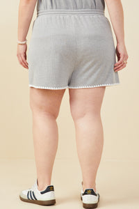 HB0363W Grey Plus Crochet Stitch Detail Ribbed Knit Boxer Shorts Gif