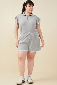 HB0363W Grey Plus Crochet Stitch Detail Ribbed Knit Boxer Shorts Side