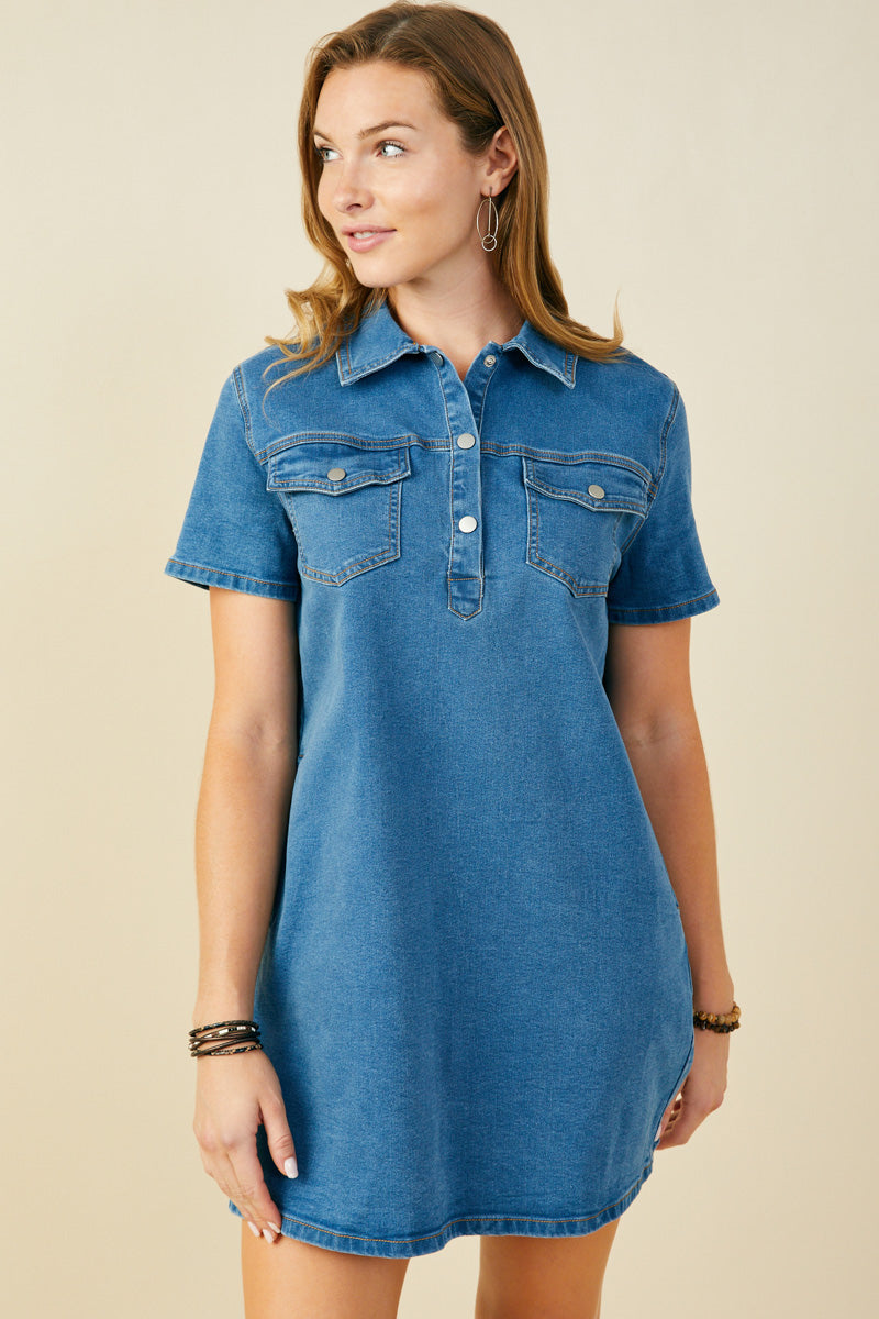Chest Pocket Denim Shirt Dress