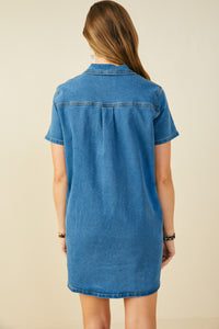 HB0383 Mid Denim Womens Chest Pocket Denim Shirt Dress Detail
