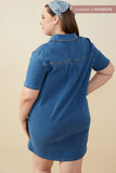 HB0383 Mid Denim Womens Chest Pocket Denim Shirt Dress Back