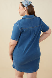 HB0383W Mid Denim Plus Chest Pocket Denim Shirt Dress Full Body