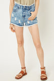 Distressed Acid Wash Denim Shorts