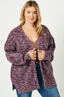 HC1320 Purple Mix Womens Multi-Color Yarn Knit Sweater Cardigan Full Body