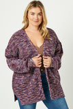 HC1320 Purple Mix Womens Multi-Color Yarn Knit Sweater Cardigan Full Body