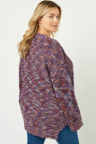 HC1320 Purple Mix Womens Multi-Color Yarn Knit Sweater Cardigan Back