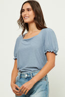 HDJ3423 CHAMBRAY Womens Square Neck Swiss Dot Knit Top Gif