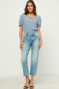 HDJ3423 CHAMBRAY Womens Square Neck Swiss Dot Knit Top Side