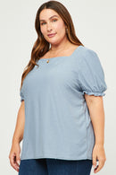 HDJ3423 Black Womens Square Neck Swiss Dot Knit Top Back