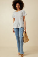 HDK1787 Light Grey Womens Waffle Knit Patch Pocket Short Sleeve Dolman Top Gif