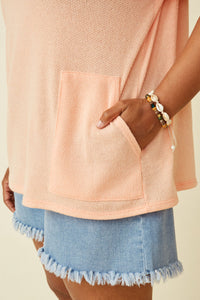 HDK1787W Light Grey Plus Waffle Knit Patch Pocket Short Sleeve Dolman Top Full Body