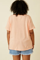 HDK1787W Light Grey Plus Waffle Knit Patch Pocket Short Sleeve Dolman Top Full Body