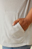 HDK1787 Light Grey Womens Waffle Knit Patch Pocket Short Sleeve Dolman Top Front 2